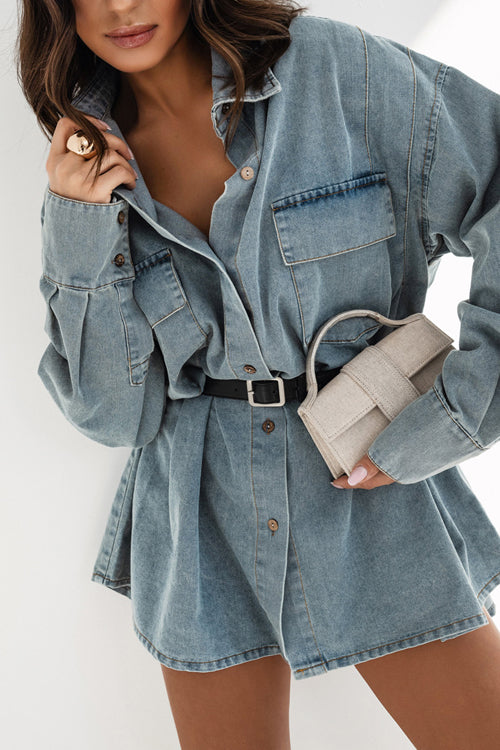 Bluebell Long Sleeve Denim Collared Mini Dress