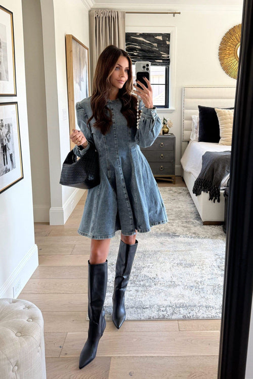 Sweet Looking Flare Denim Mini Dress - 2 Colors