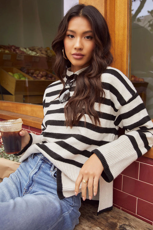 Warm Cozy Striped Long Sleeve Knit Sweater