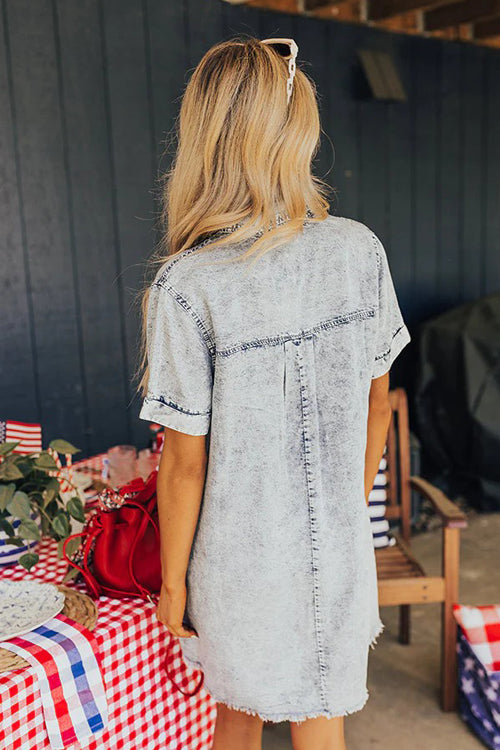 Festival Feelin' Light Wash Short Sleeve Denim Dress - 4 Colors