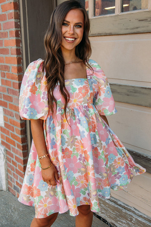 fun print mini dress Pink Fun Floral Print Mini Dress