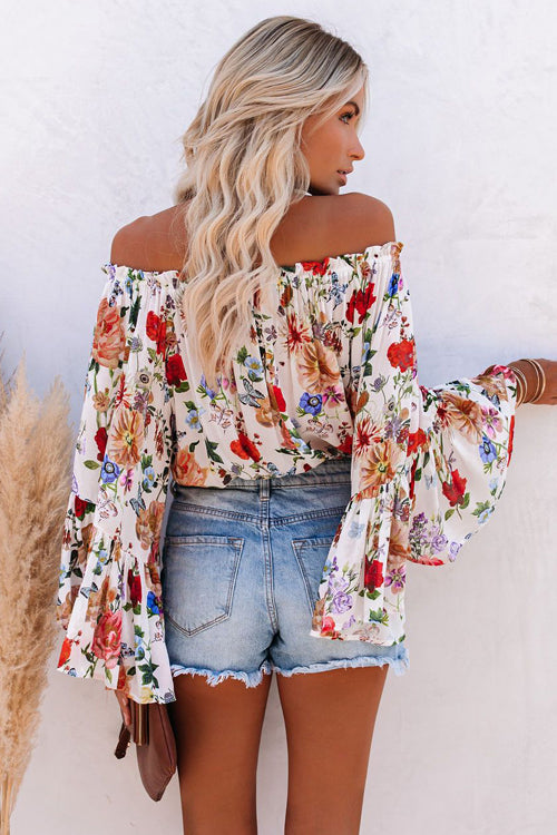 Loretta Floral Print Off Shoulder Long Sleeve Top