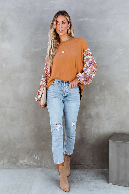 Looking That Way Boho Print Long Sleeve Knit Top