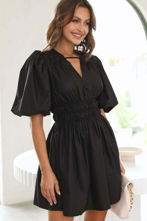 Always In Mind Puff Sleeve Pleated Mini Dress - 5 Colors