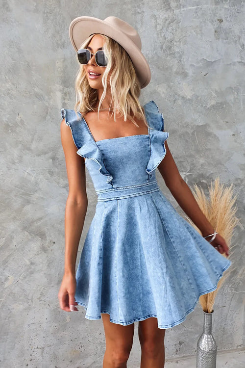 Summertime Inspiration Medium Wash Denim Mini Dress - 2 Colors