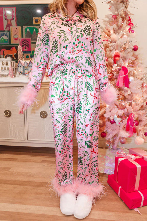 Sweet Dreams Feather Christmas Long Sleeve Pajama Set - 2 Colors