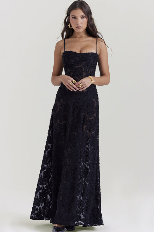 Gift Of Love Floral Tie-Back Maxi Dress - Black