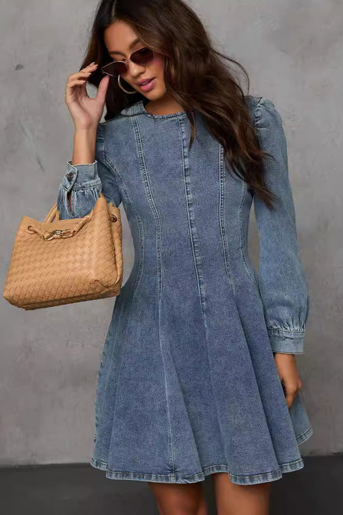 Sweet Looking Flare Denim Mini Dress - 2 Colors