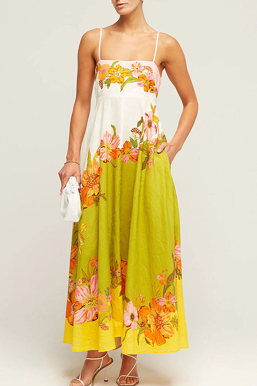 Share Your Happiness Print Maxi Dress - Green Flowers