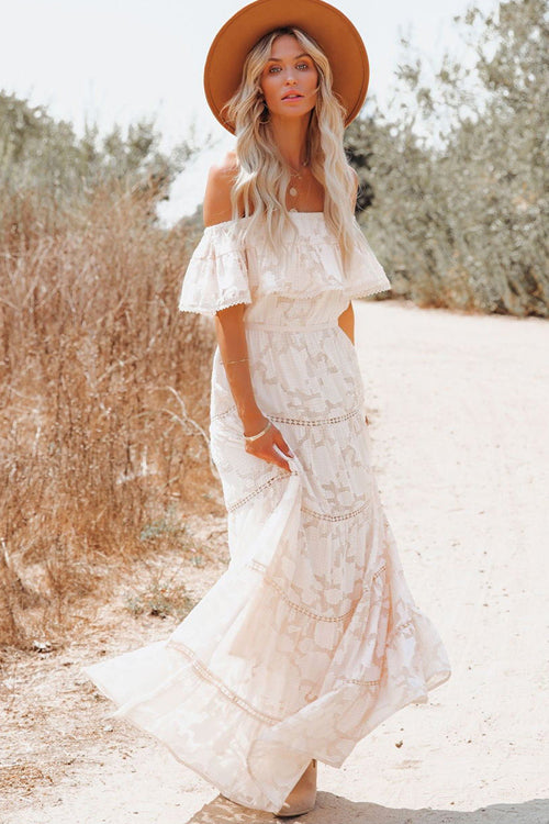 Absolutely Stunning White Lace Embroidered Maxi Dress