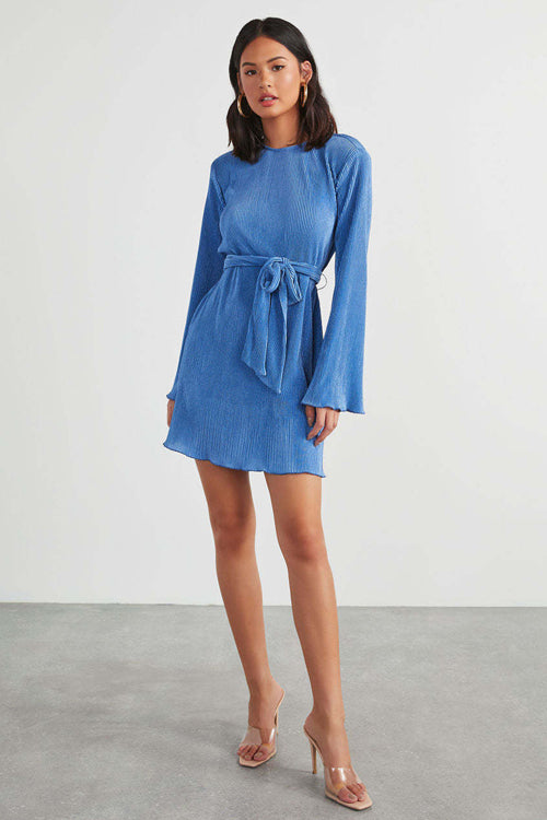 Can't Leave You Now Pleated Long Sleeve Mini Dress - 2 Colors