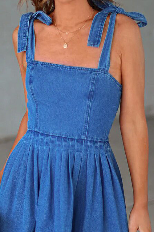 Season Of Fun Tied Up Denim Mini Dress - 2 Colors