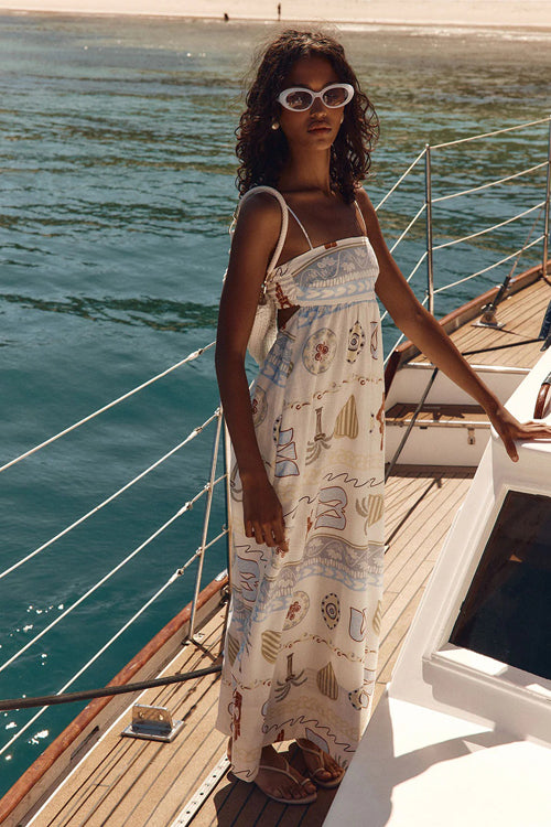 Mykonos Memories Backless Print Maxi Dress