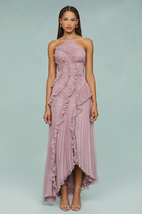 Heavenly Hues Halter Neck Pleated Maxi Dress