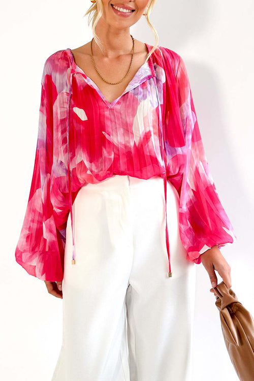 Time To Celebrate Print Pleated Long Sleeve Top - 2 Colors