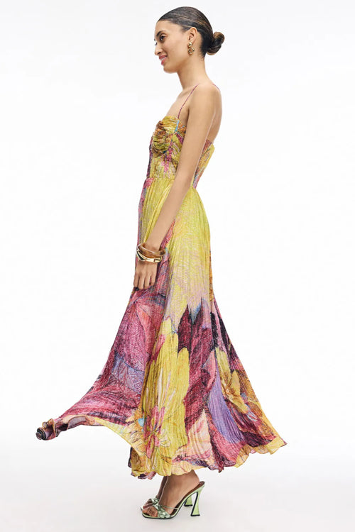 Loving Fate Print Pleated Sleeveless Maxi Dress