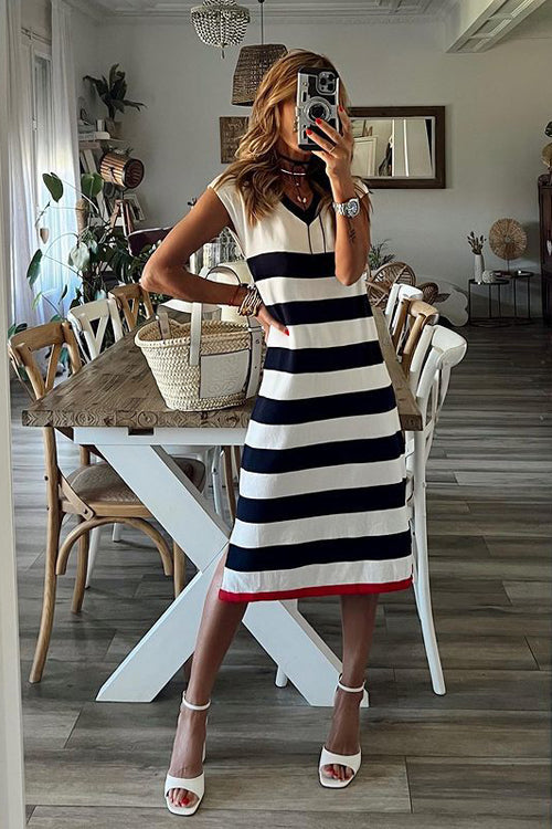 Sunny Day V-neck Stripe Midi Dress