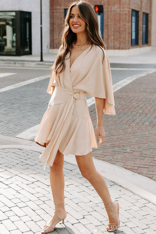 Feminine Love Cape Short Sleeve Wrap Mini Dress