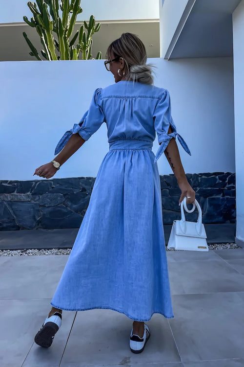 On This Sweet Day Button Down Denim Maxi Dress