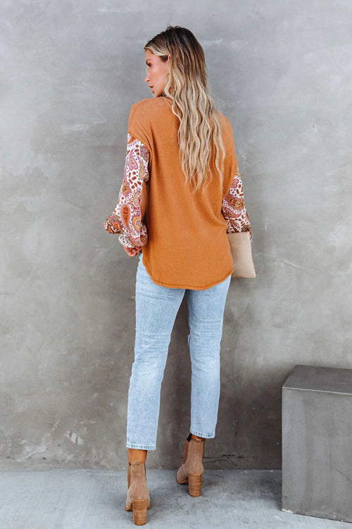 Looking That Way Boho Print Long Sleeve Knit Top