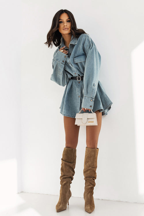 Bluebell Long Sleeve Denim Collared Mini Dress