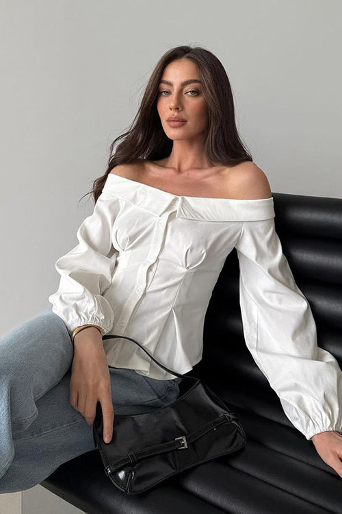 Demure and Sweet Off Shoulder Long Sleeve Top