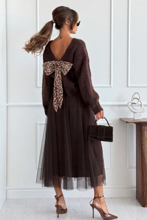 Cozy Sweetness Leopard Tie-Back Knit Sweater - 2 Colors