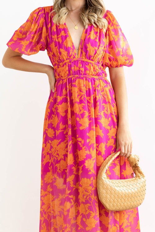 Real Love Print Puff Sleeve Maxi Dress - 6 Colors