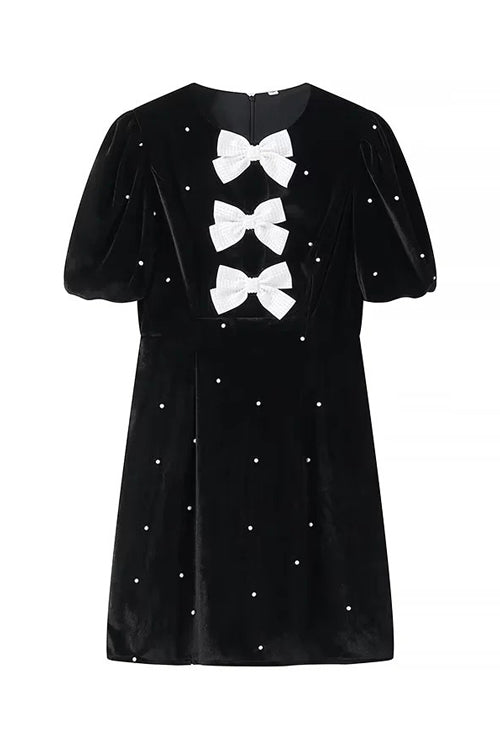Ioanna Embellished Bow Velvet Mini Dress