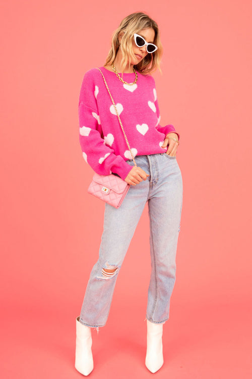 With Love Pink Long Sleeve Knit Sweater
