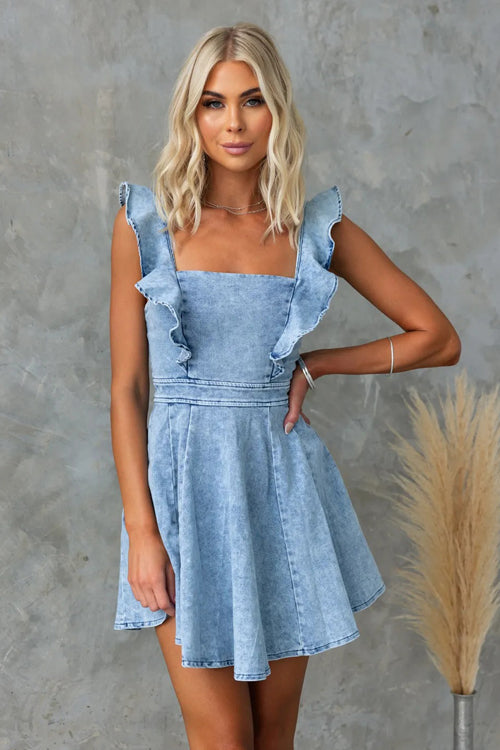 Summertime Inspiration Medium Wash Denim Mini Dress - 2 Colors