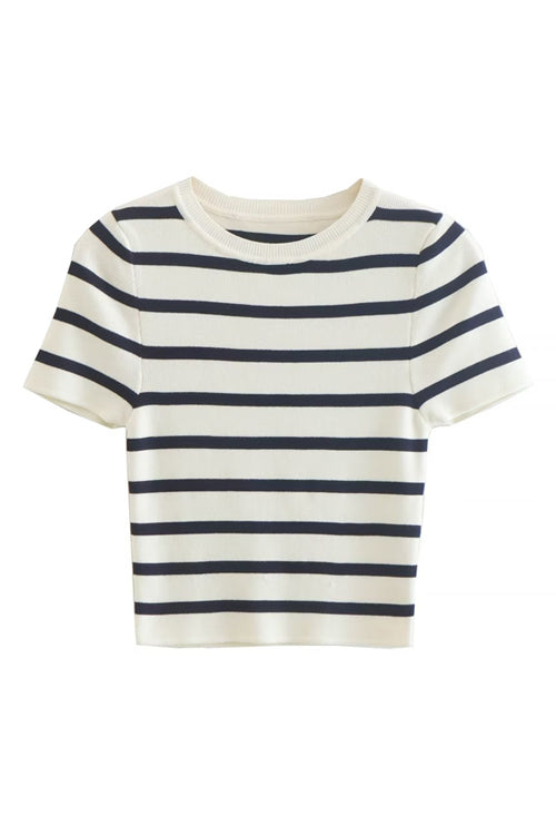 Cool Girl Essence Striped Short Sleeve Knit Top - 2 Colors