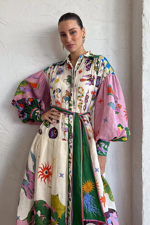 Blooming So Sweetly Boho Print Long Sleeve Maxi Dress