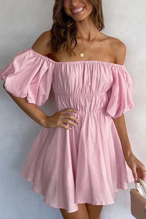 Stunning Inspiration Off The Shoulder Flare Mini Dress - 4 Colors