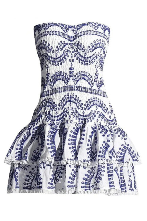 Sweet Like You Pleated Mini Dress - White&Blue