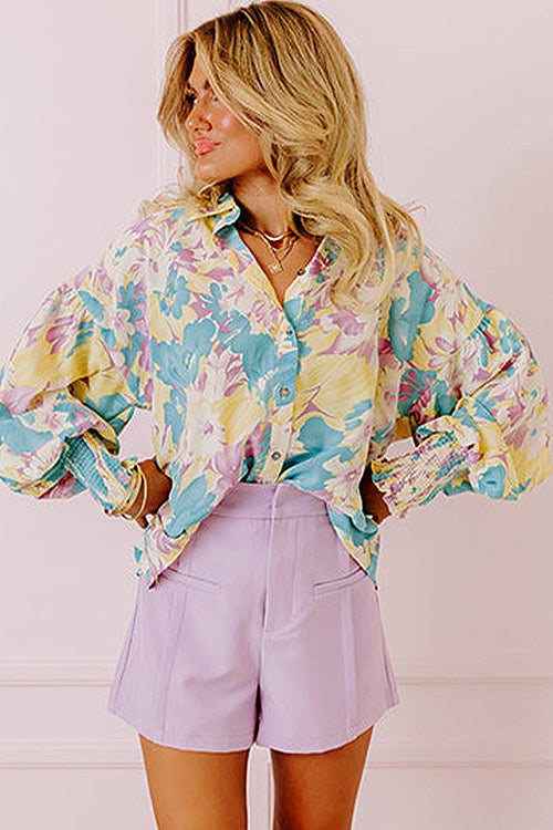 Take Your Turn Print Long Sleeve Button Down Top