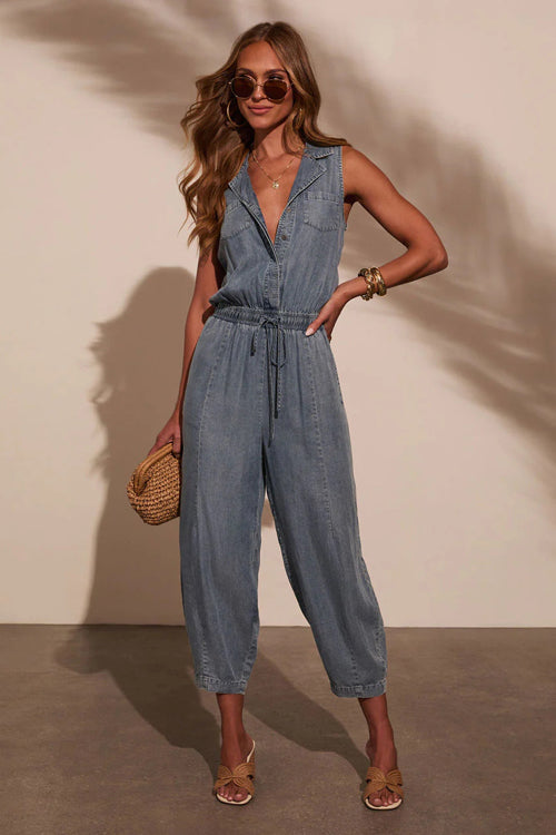 Breezy Sophistication Denim Sleeveless Jumpsuit - 4 Colors