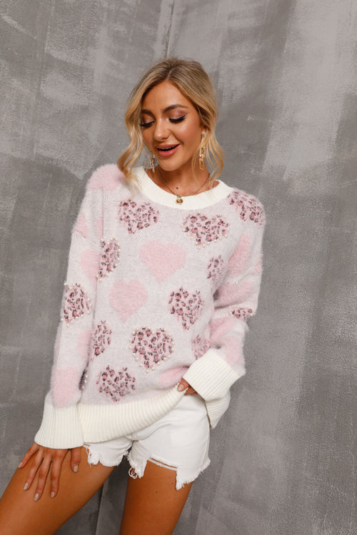 Stay Right There Pearl Fluffy Long Sleeve Knit Sweater