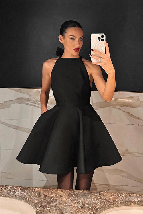 Romance That Wows Black Backless Mini Dress