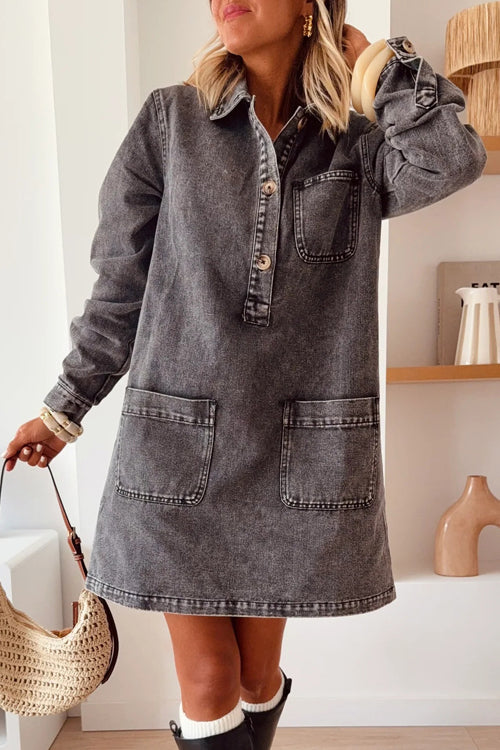 Go-Getter Girl Long Sleeve Denim Dress - 2 Colors