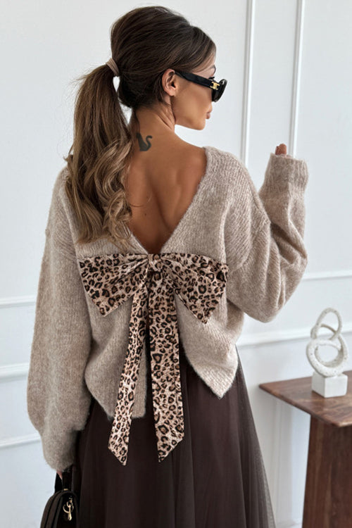 Cozy Sweetness Leopard Tie-Back Knit Sweater - 2 Colors