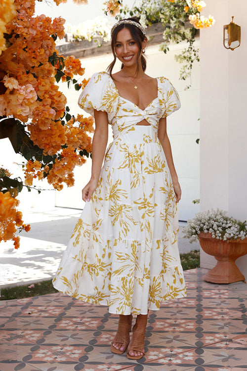 Clear Love Printed Puff Sleeve Maxi Dress - 5 Colors