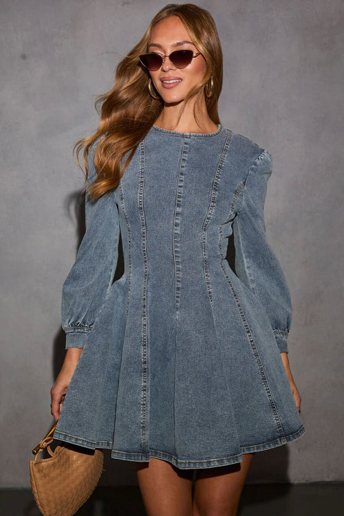 Sweet Looking Flare Denim Mini Dress - 2 Colors