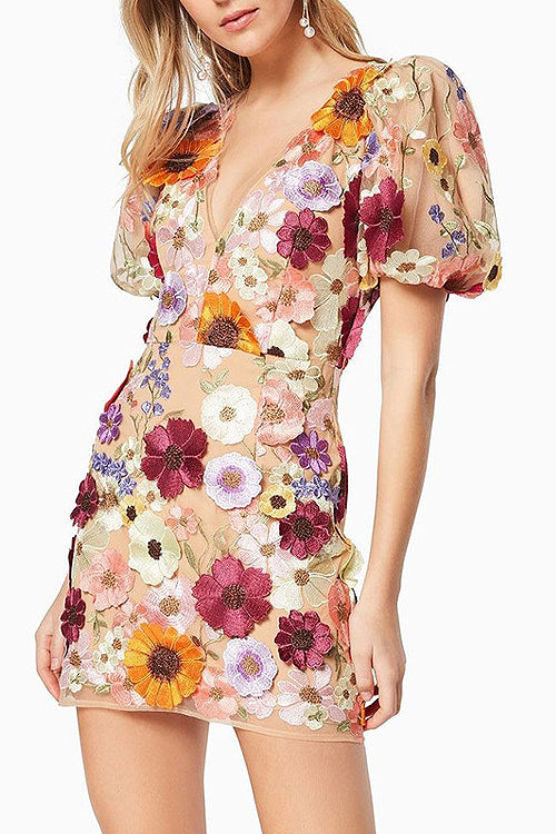 Follow the Summer 3D Floral Embroidered Mini Dress - 3 Colors