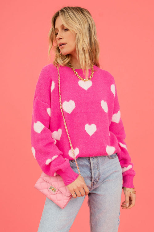 With Love Pink Long Sleeve Knit Sweater
