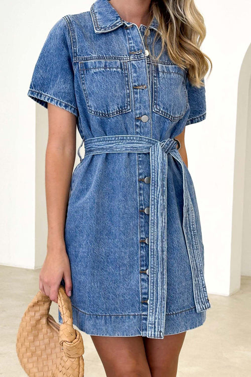 Trendy Approach Button Down Denim Mini Dress