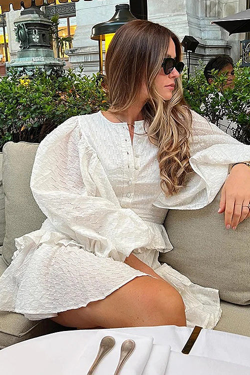 It's Another Day Crochet Lace Long Sleeve Mini Dress