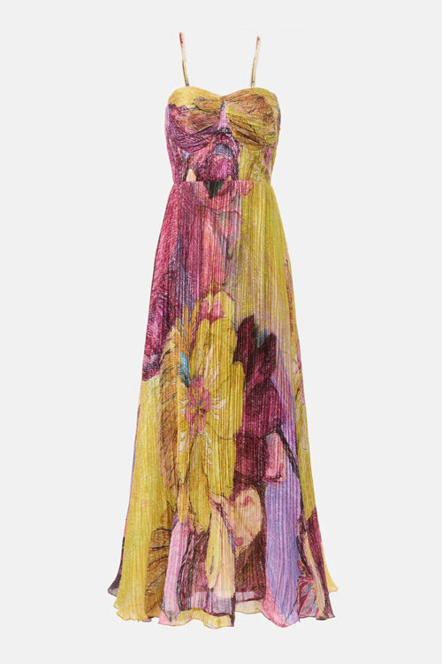 Loving Fate Print Pleated Sleeveless Maxi Dress