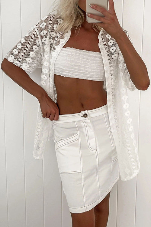 Make You Smile White Lace Short Sleeve Suit