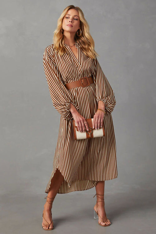 Ethereal Sweetie Striped Belted Midi Dress